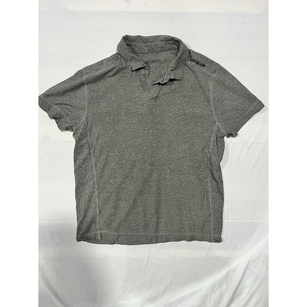 Calvin Klein Jeans Polo Shirt Mens Large Gray Heather Short Sleeve Casual Golf